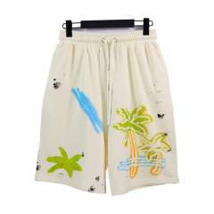 Palm Angels Painted Palm Tree Beige T-Shirt & Neon Sweats Shorts