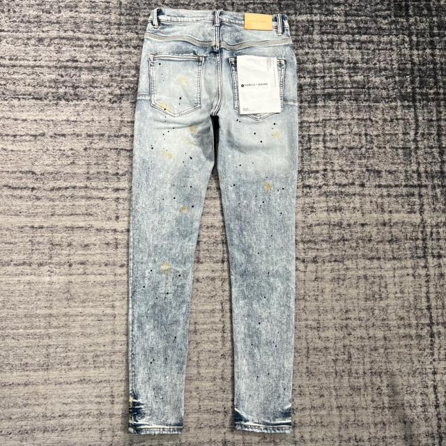 1:1 Quality PURPLE BRΑND Light Indigo Denim Destroy Jeans 23SS Jeans Men P002 Slim