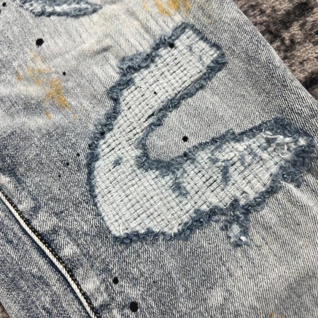 1:1 Quality PURPLE BRΑND Light Indigo Denim Destroy Jeans 23SS Jeans Men P002 Slim