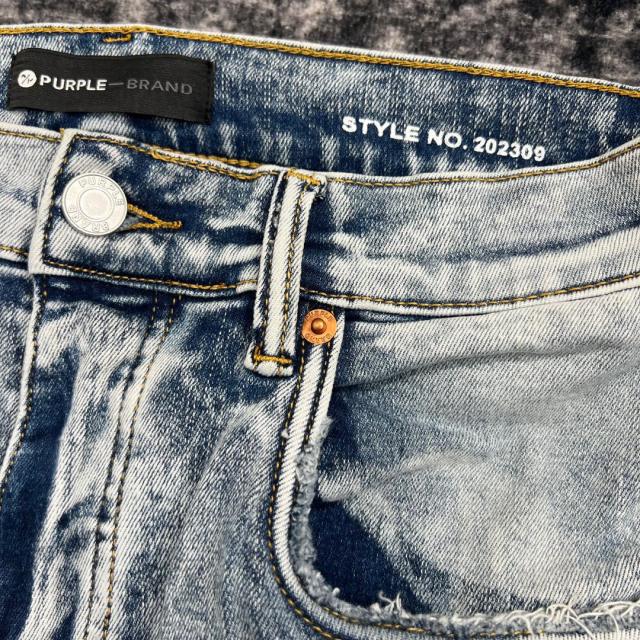 1:1 Quality PURPLE BRΑND Light Indigo Denim Destroy Jeans 23SS Jeans Men P002 Slim
