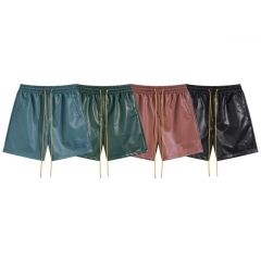 Rhude embroidered small letters leather shorts