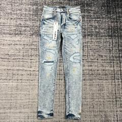 1:1 Quality PURPLE BRΑND Light Indigo Denim Destroy Jeans 23SS Jeans Men P002 Slim