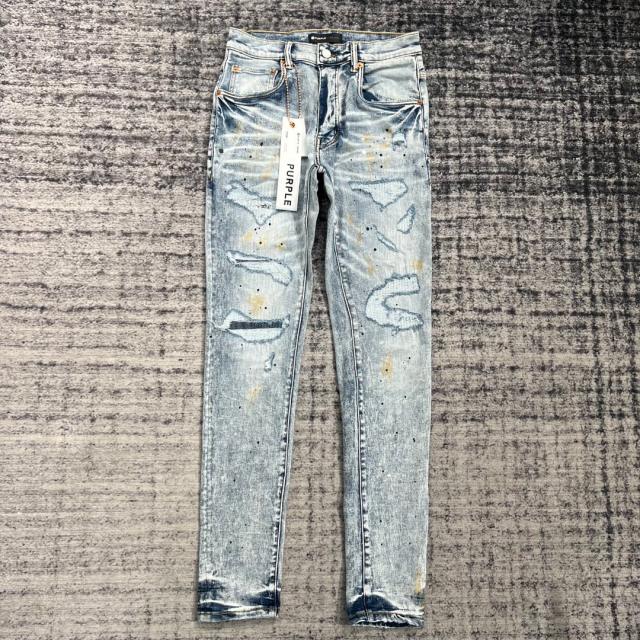 1:1 Quality PURPLE BRΑND Light Indigo Denim Destroy Jeans 23SS Jeans Men P002 Slim