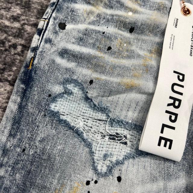 1:1 Quality PURPLE BRΑND Light Indigo Denim Destroy Jeans 23SS Jeans Men P002 Slim