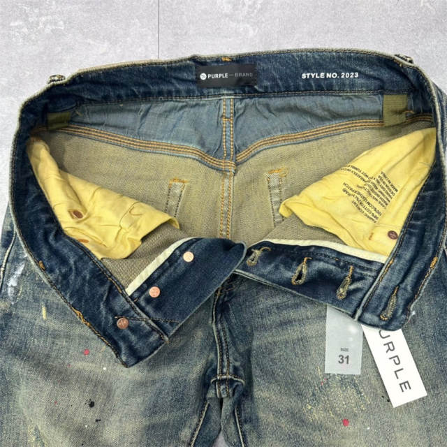 1:1 Quality PURPLE BRΑND Mid Indigo Destroy Denim Jeans 23SS Paint Pants Men P002 Slim