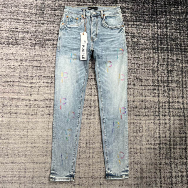 1:1 Quality PURPLE BRΑND Indigo P Print Denim Jeans 23SS Pants Men P002 Slim