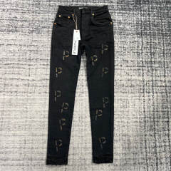 1:1 Quality PURPLE BRΑND Black P Print Denim Jeans 23SS Pants Men P002 Slim