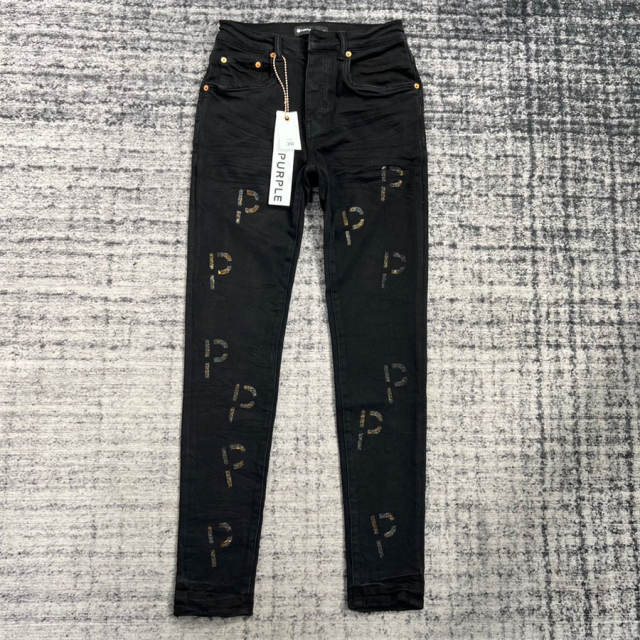 1:1 Quality PURPLE BRΑND Black P Print Denim Jeans 23SS Pants Men P002 Slim