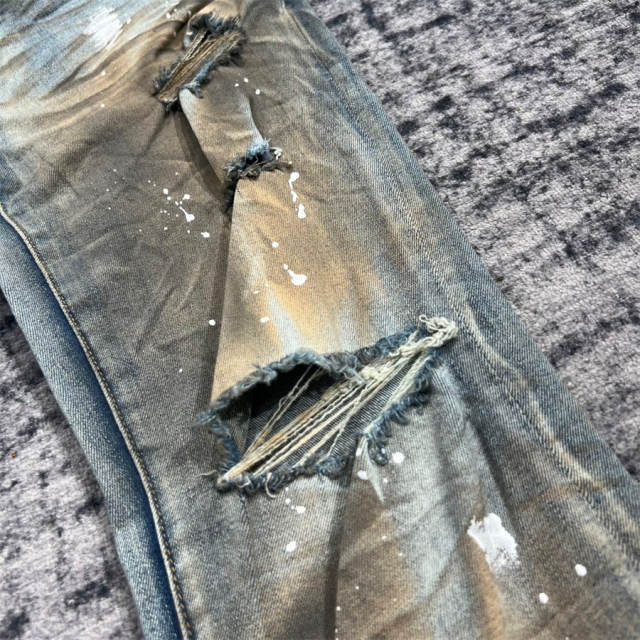 1:1 Quality PURPLE BRΑND Distressed Dirty Denim Jeans 23SS Pants Men P002 Slim