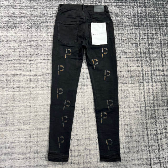 1:1 Quality PURPLE BRΑND Black P Print Denim Jeans 23SS Pants Men P002 Slim