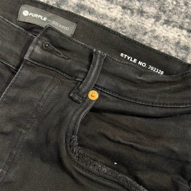 1:1 Quality PURPLE BRΑND Black P Print Denim Jeans 23SS Pants Men P002 Slim