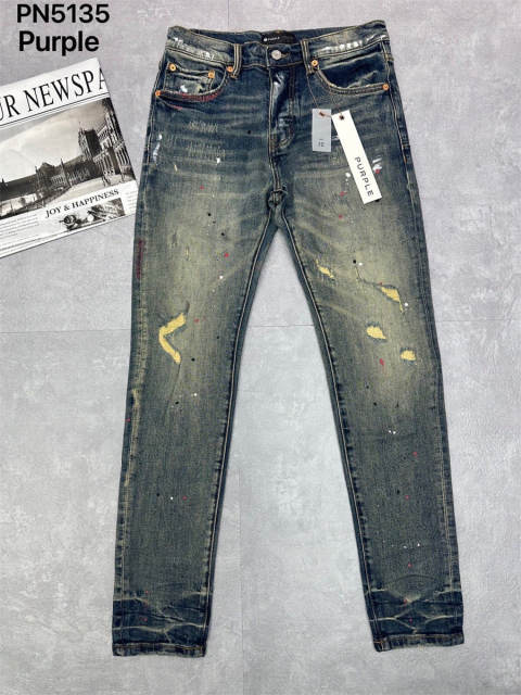 1:1 Quality PURPLE BRΑND Mid Indigo Destroy Denim Jeans 23SS Paint Pants Men P002 Slim