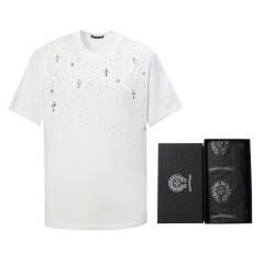 1:1 Quality Chr0me Hearts Crystal Metal Cross T-Shirt Black White (with box)