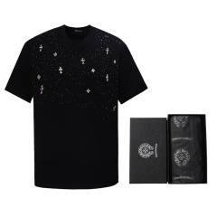 1:1 Quality Chr0me Hearts Crystal Metal Cross T-Shirt Black White (with box)