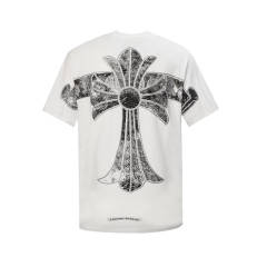 1:1 Quality Chrome Hearts Stars Back Silver  Cross Crystal T-Shirt  Black White with box
