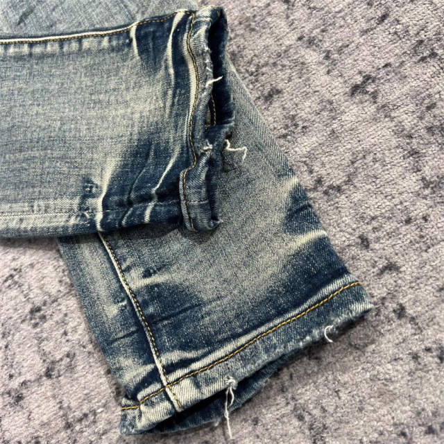 1:1 Quality PURPLE BRΑND Light Indigo Denim Destroy Jeans 23SS Jeans Men P002 Slim