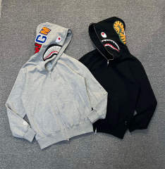 [Best Quality] 1:1 BAPE Shark Full Zip Basic Zip-up Hoodie Black Gray