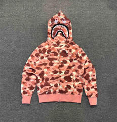 [Best Quality] 1:1 BAPE Camo Shark Full Zip-up Hoodie Baby Pink