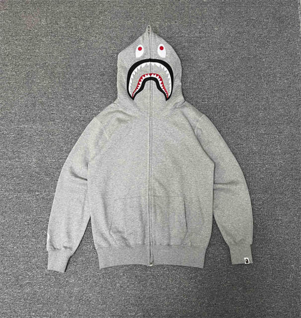 [Best Quality] 1:1 BAPE Shark Full Zip Basic Zip-up Hoodie Black Gray