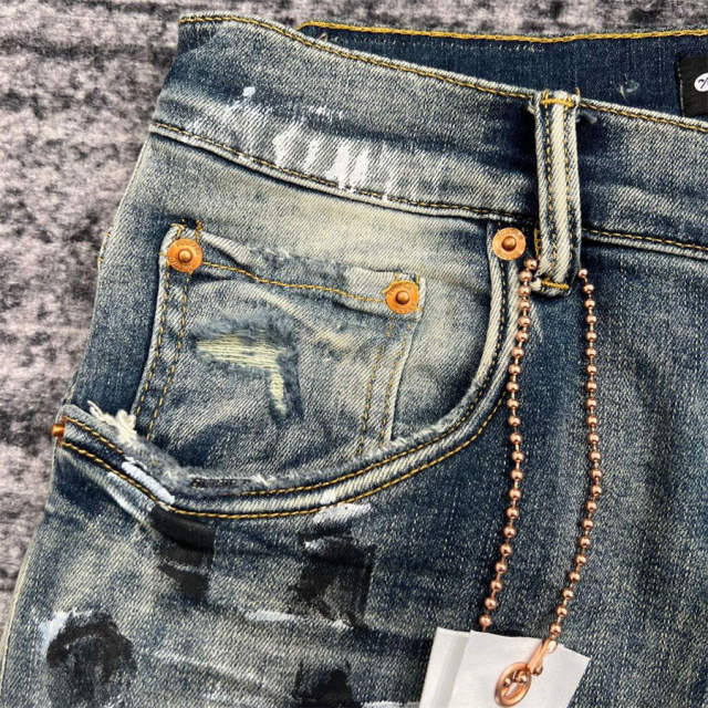 1:1 Quality PURPLE BRΑND Light Indigo Denim Destroy Jeans 23SS Jeans Men P002 Slim