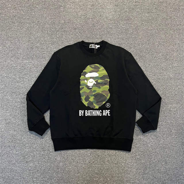 [Best Quality] 1:1 Bape Green Camo Ape Head Sweatshirt Black