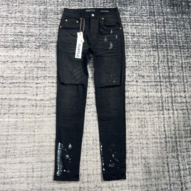 1:1 Quality PURPLE BRΑND Black Paint Denim Jeans 23SS Pants Men P002 Slim