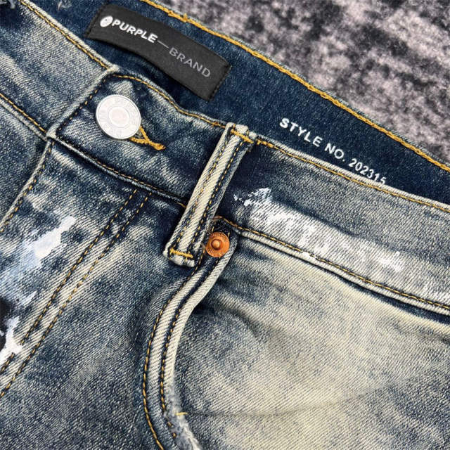 1:1 Quality PURPLE BRΑND Light Indigo Denim Destroy Jeans 23SS Jeans Men P002 Slim