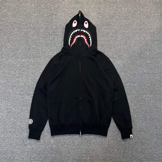 [Best Quality] 1:1 BAPE Shark Full Zip Basic Zip-up Hoodie Black Gray