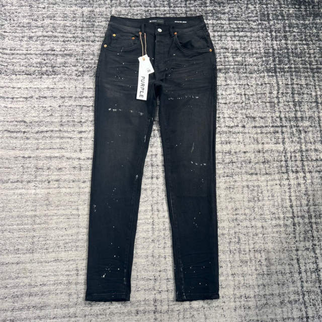 1:1 Quality PURPLE BRΑND Black Paint Denim Jeans 23SS Pants Men P002 Slim