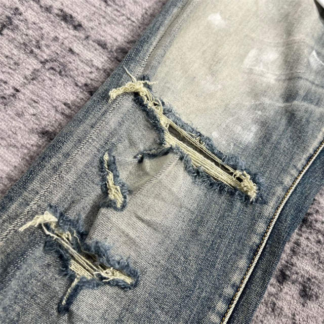 1:1 Quality PURPLE BRΑND Light Indigo Denim Destroy Jeans 23SS Jeans Men P002 Slim