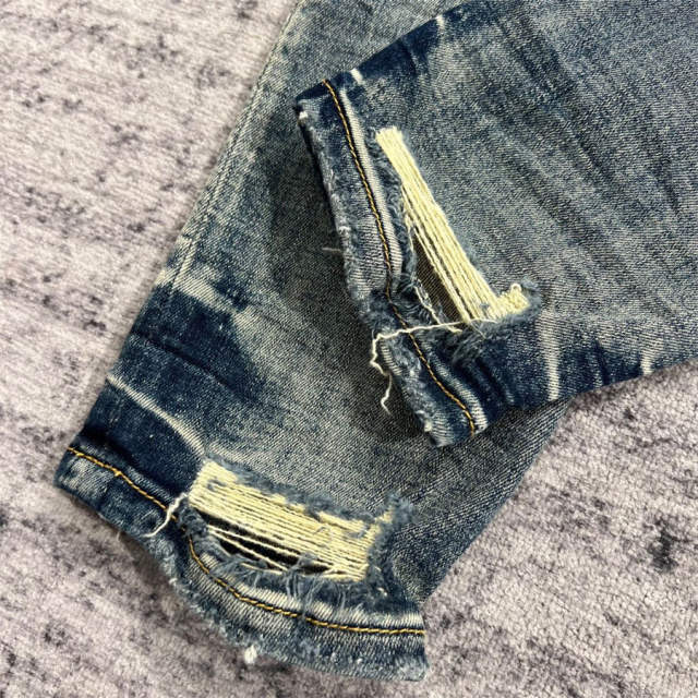 1:1 Quality PURPLE BRΑND Light Indigo Denim Destroy Jeans 23SS Jeans Men P002 Slim