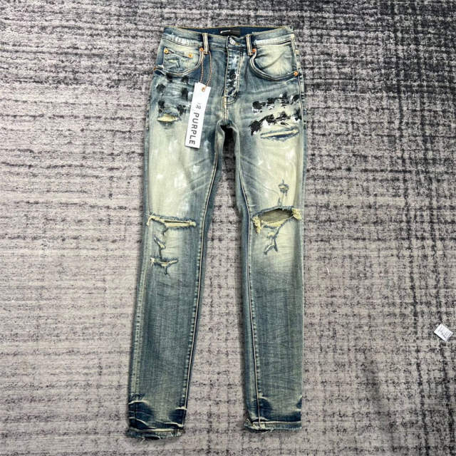 1:1 Quality PURPLE BRΑND Light Indigo Denim Destroy Jeans 23SS Jeans Men P002 Slim