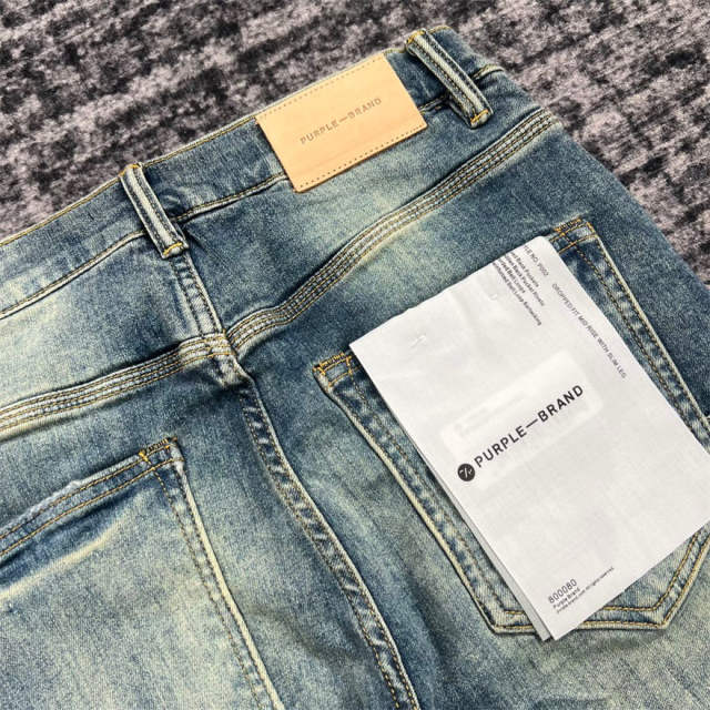 1:1 Quality PURPLE BRΑND Light Denim Patch Jeans 23SS Pants Men P002 Slim Clean Fits