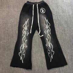 1:1 Quality Hellstar Studios flare black flame vibe pants