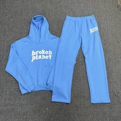Broken Planet Classic Foaming Printed Hoodie & Pants Blue
