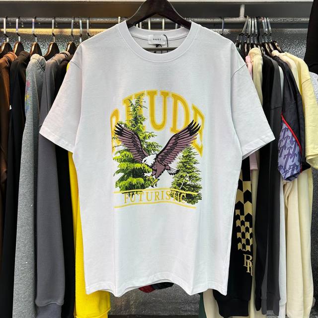 Rhude Hawk Futuristic T-Shirt Beige White Black