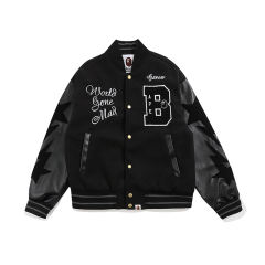Bape Black Leather Sleeve Jacket Corlor