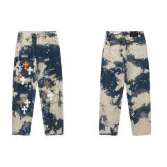 Chr0me Hearts CH Cross Patch Distressed Pants Jeans Tie Dye