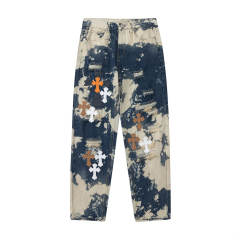 Chr0me Hearts CH Cross Patch Distressed Pants Jeans Tie Dye