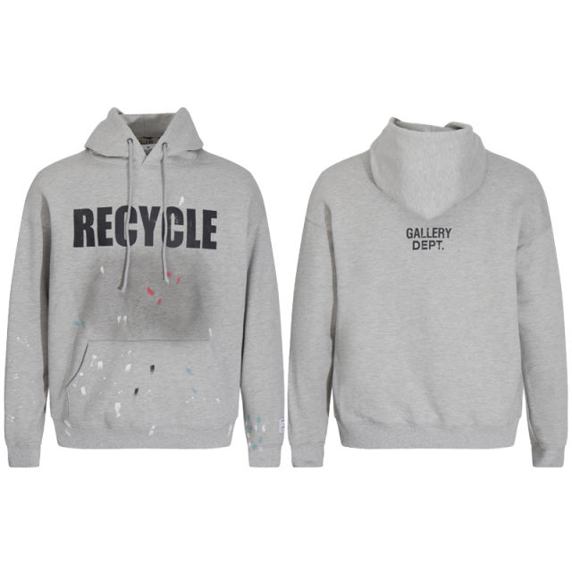 Gallery Dept Recycle Paint Splatter Hoodie Black Gray Dark Gray