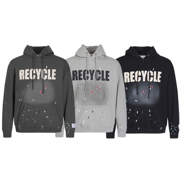 Gallery Dept Recycle Paint Splatter Hoodie Black Gray Dark Gray