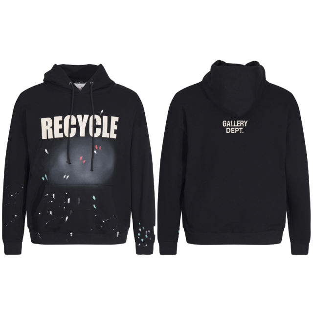 Gallery Dept Recycle Paint Splatter Hoodie Black Gray Dark Gray