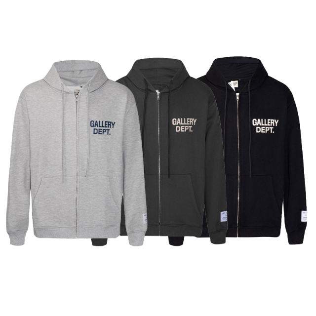 Gallery Dept Basic Clean Fits Zipped Hoodie Black Gray Dark Gray