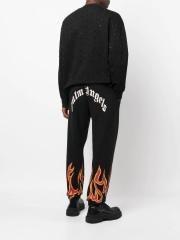 Palm Angels Flame Sweatpants Track Pants Beige Black