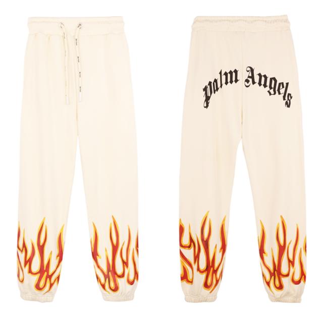 Palm Angels Flame Sweatpants Track Pants Beige Black