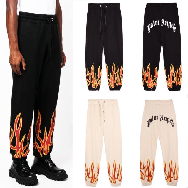 Palm Angels Flame Sweatpants Track Pants Beige Black