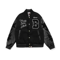 Bape Black Leather Sleeve Jacket Corlor