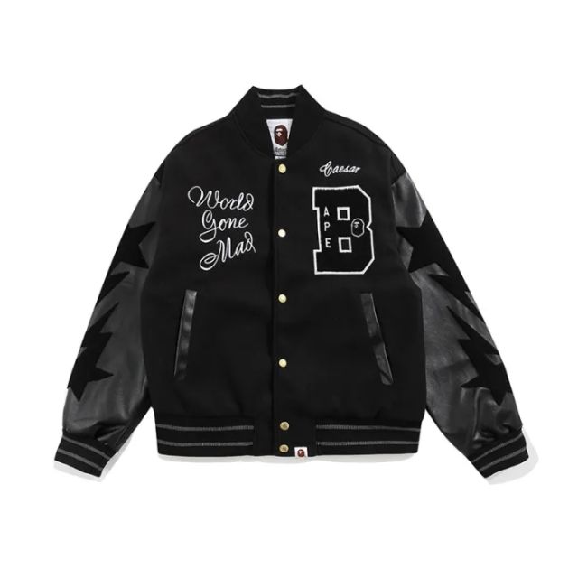 Bape Black Leather Sleeve Jacket Corlor