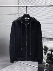 Chr0me Hearts CH Zipped Up Sleeve Leather Patch Hoodie Black