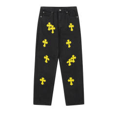 Chr0me Hearts CH Yellow Cross Black Pants Jeans